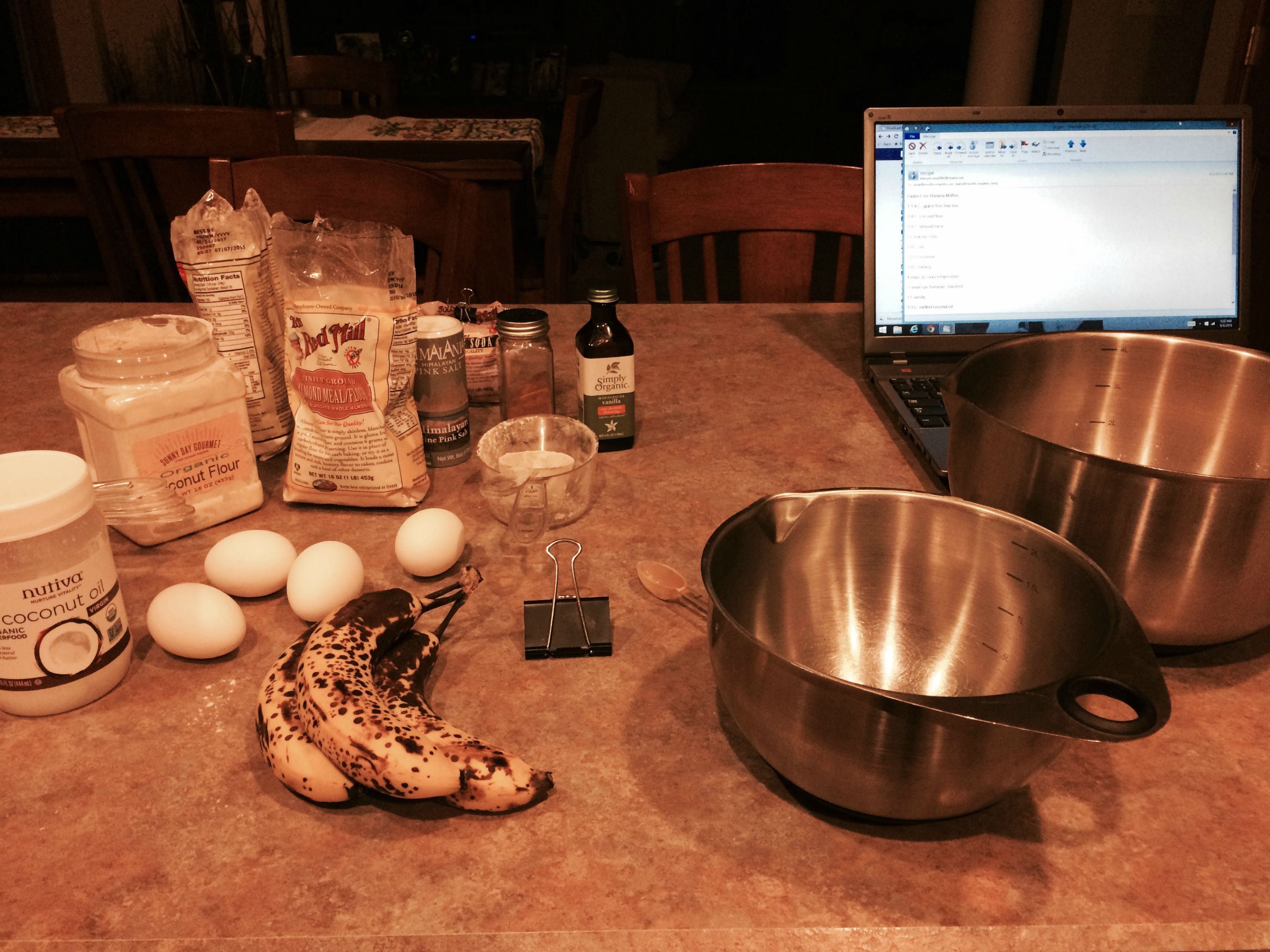 Early morning preparations for gluten free banana muffins