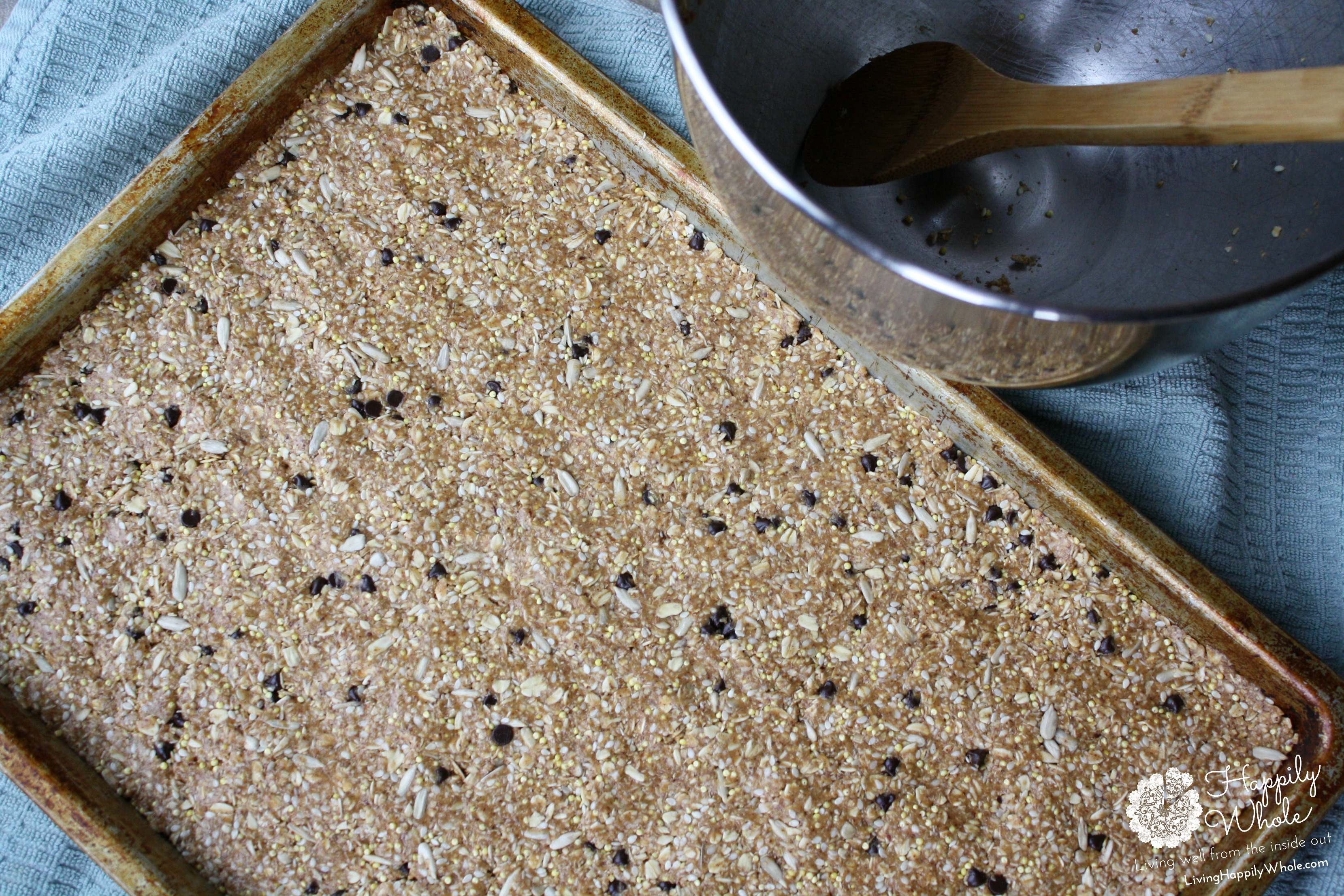 Gluten Free granola bars pressed into pan