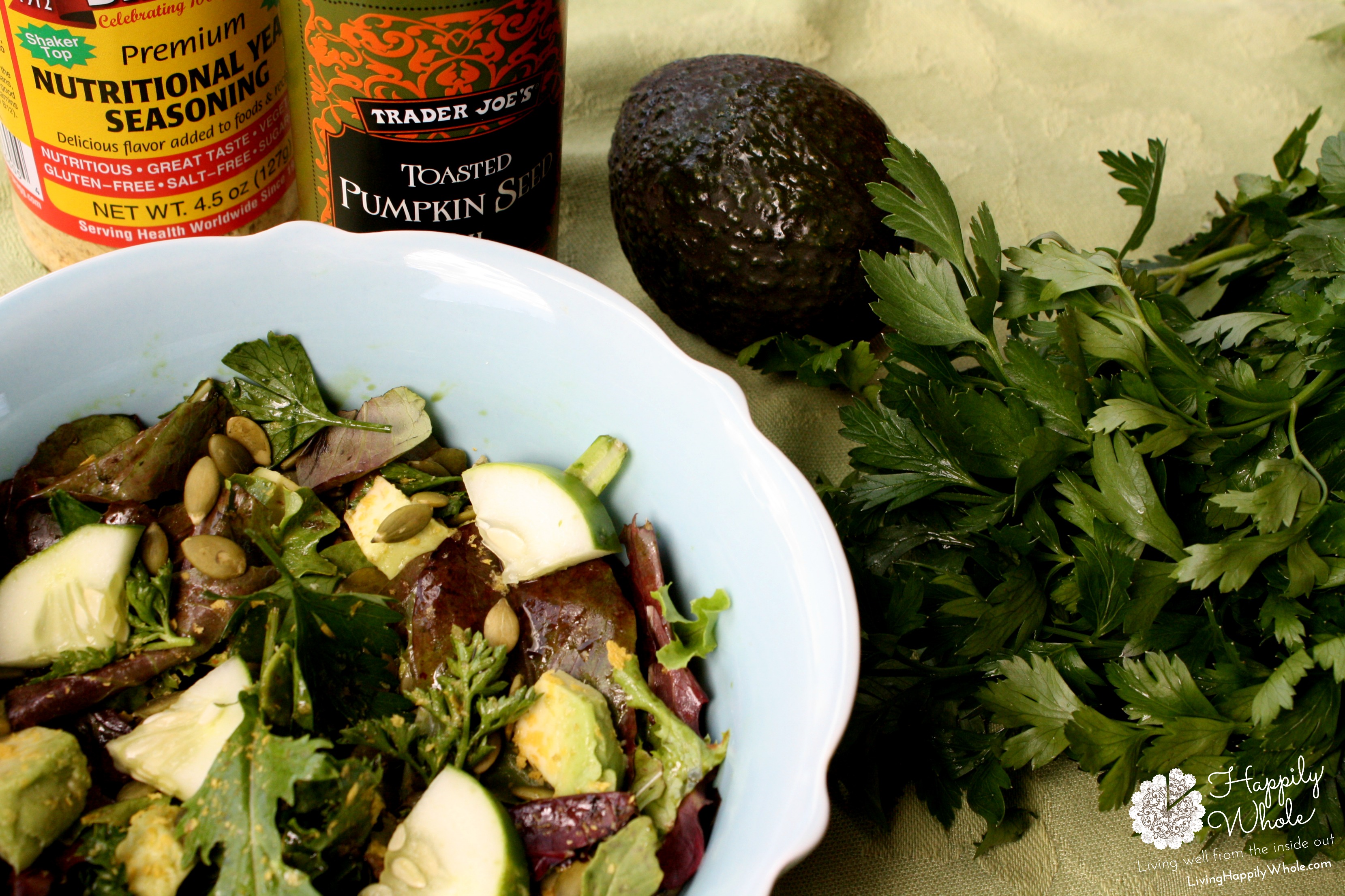 Pumpkin seed, herb, avocado and mixed green salad