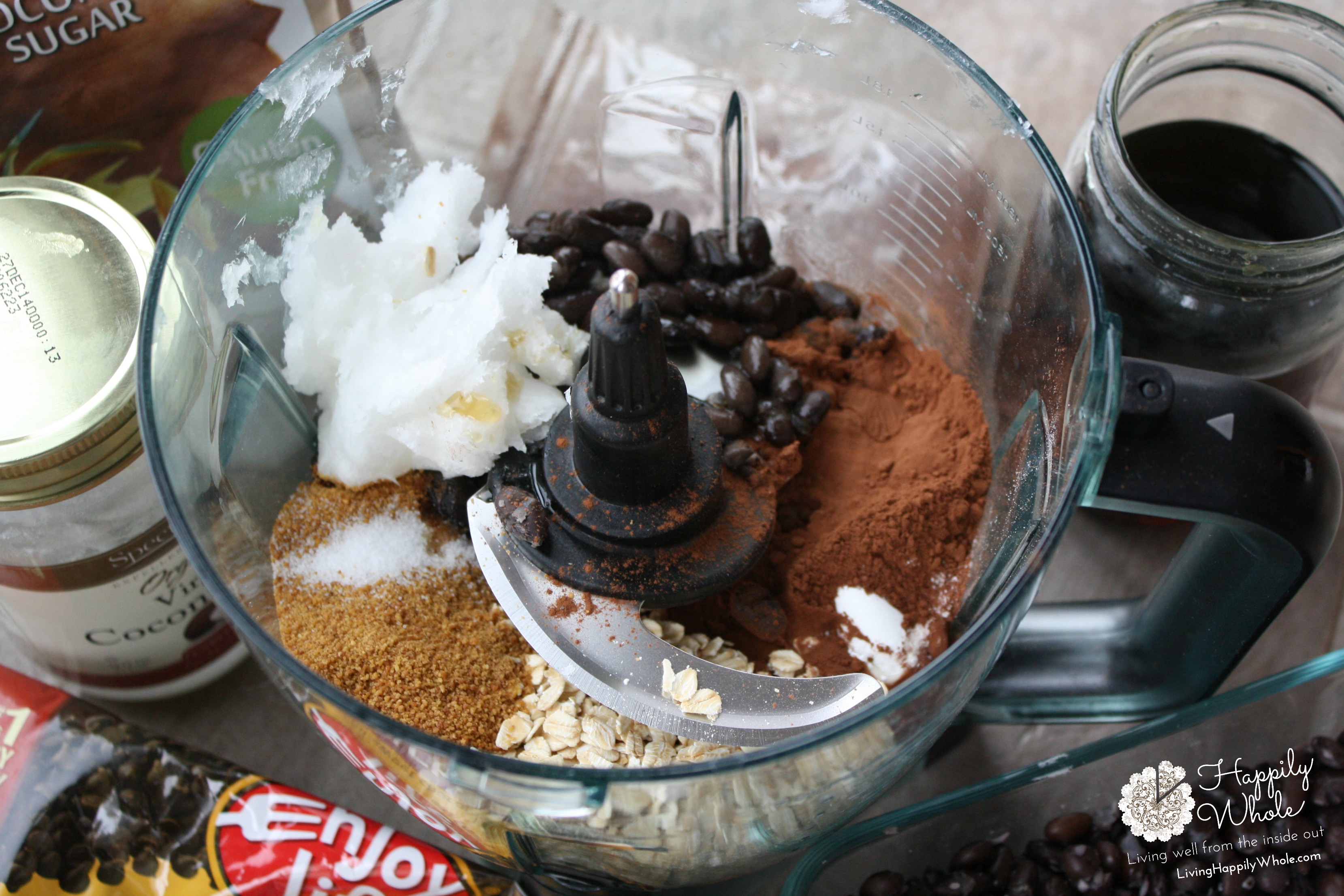 Black Bean Brownie ingredients in the food processor