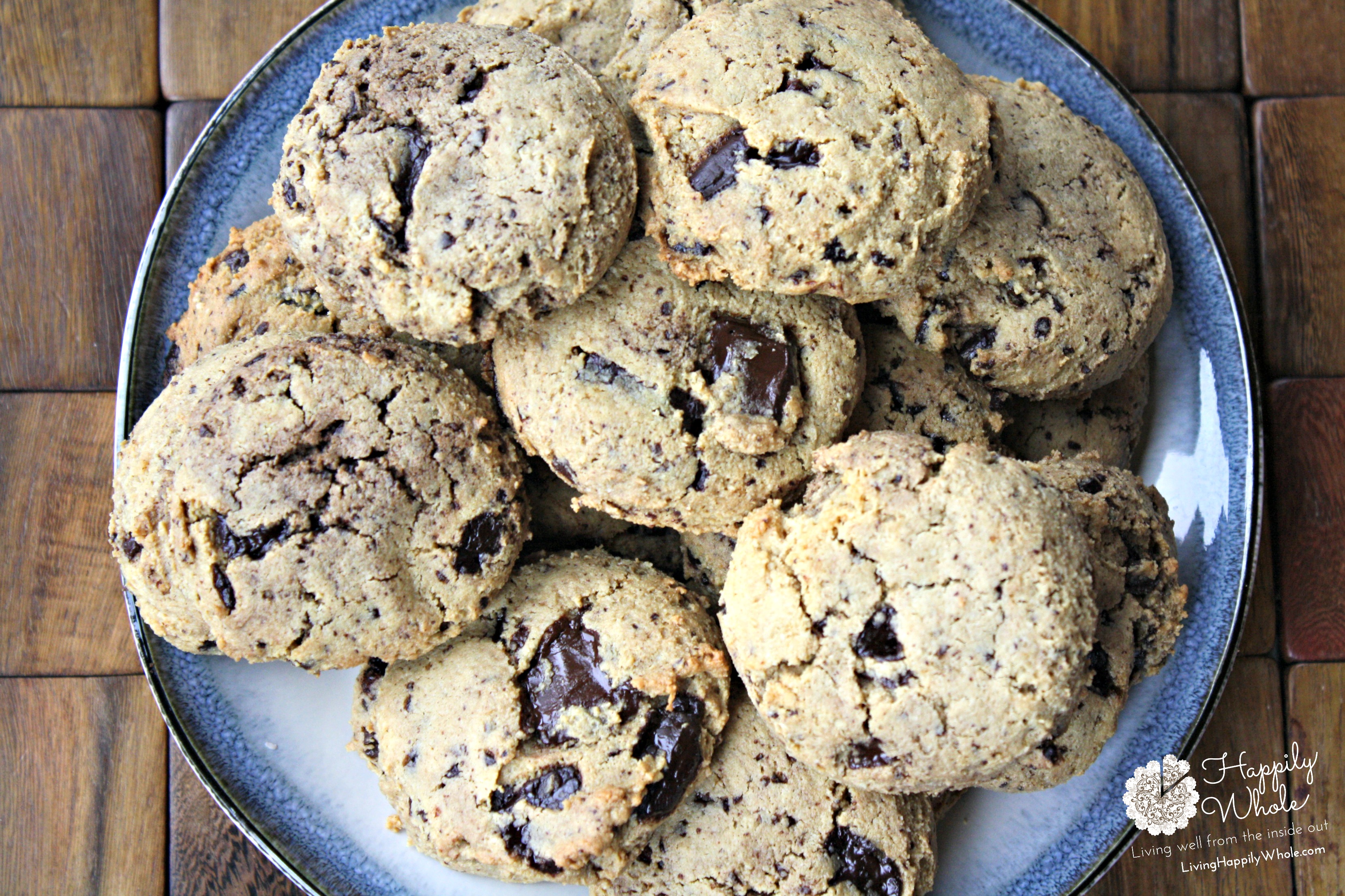 Grain-Free, dark chocolate chip cookies with almond flour