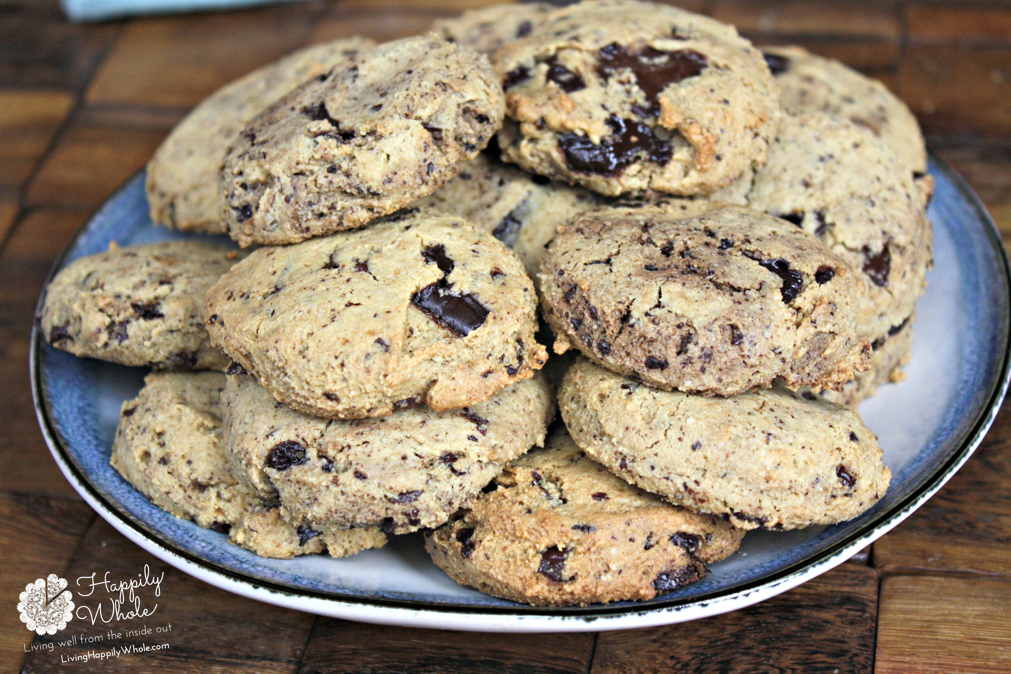 Grain-Free, dark chocolate chip cookies with almond flour