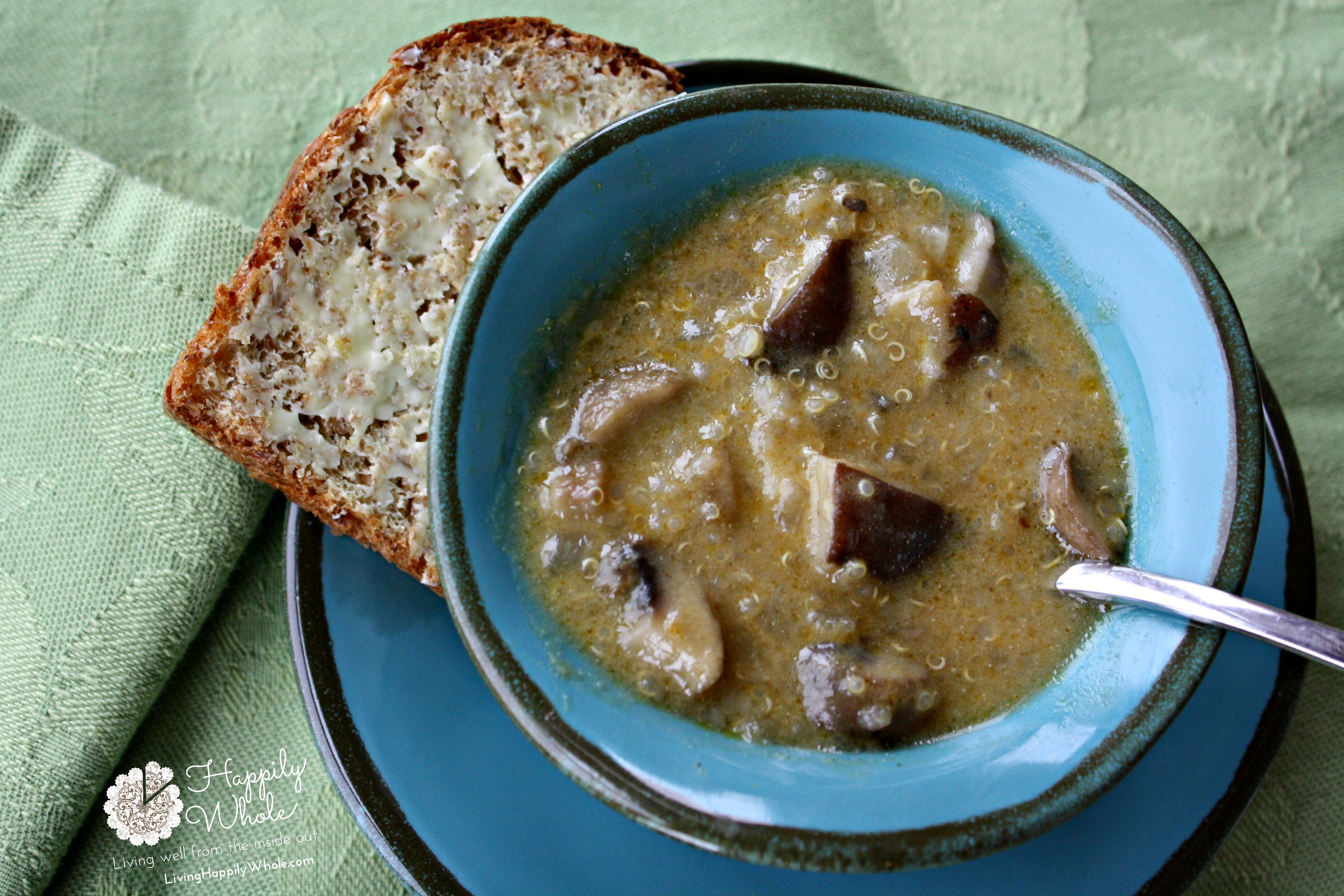 Creamy Mushroom Quinoa Soup with Coconut Broth