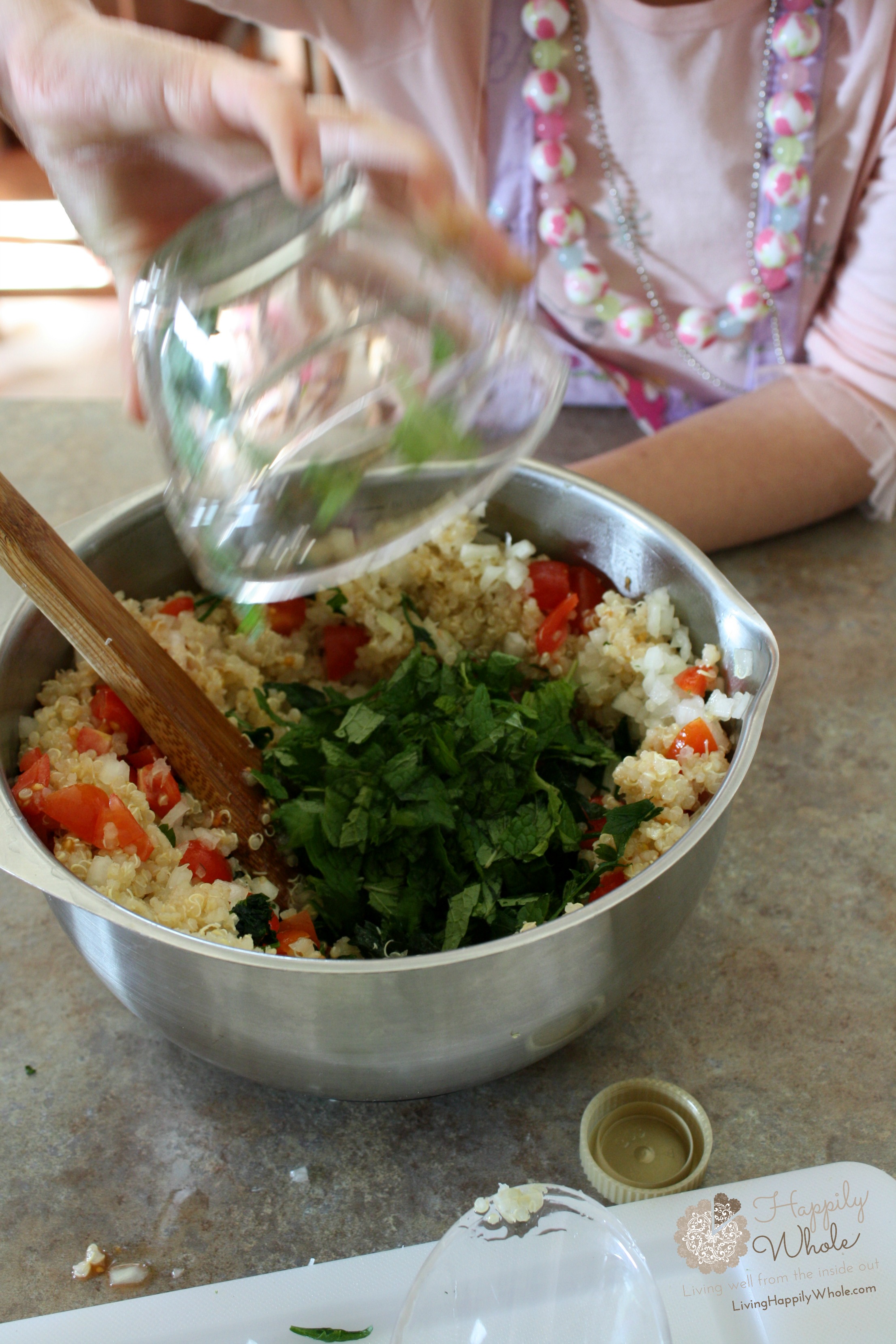 Pouring in the fresh mint