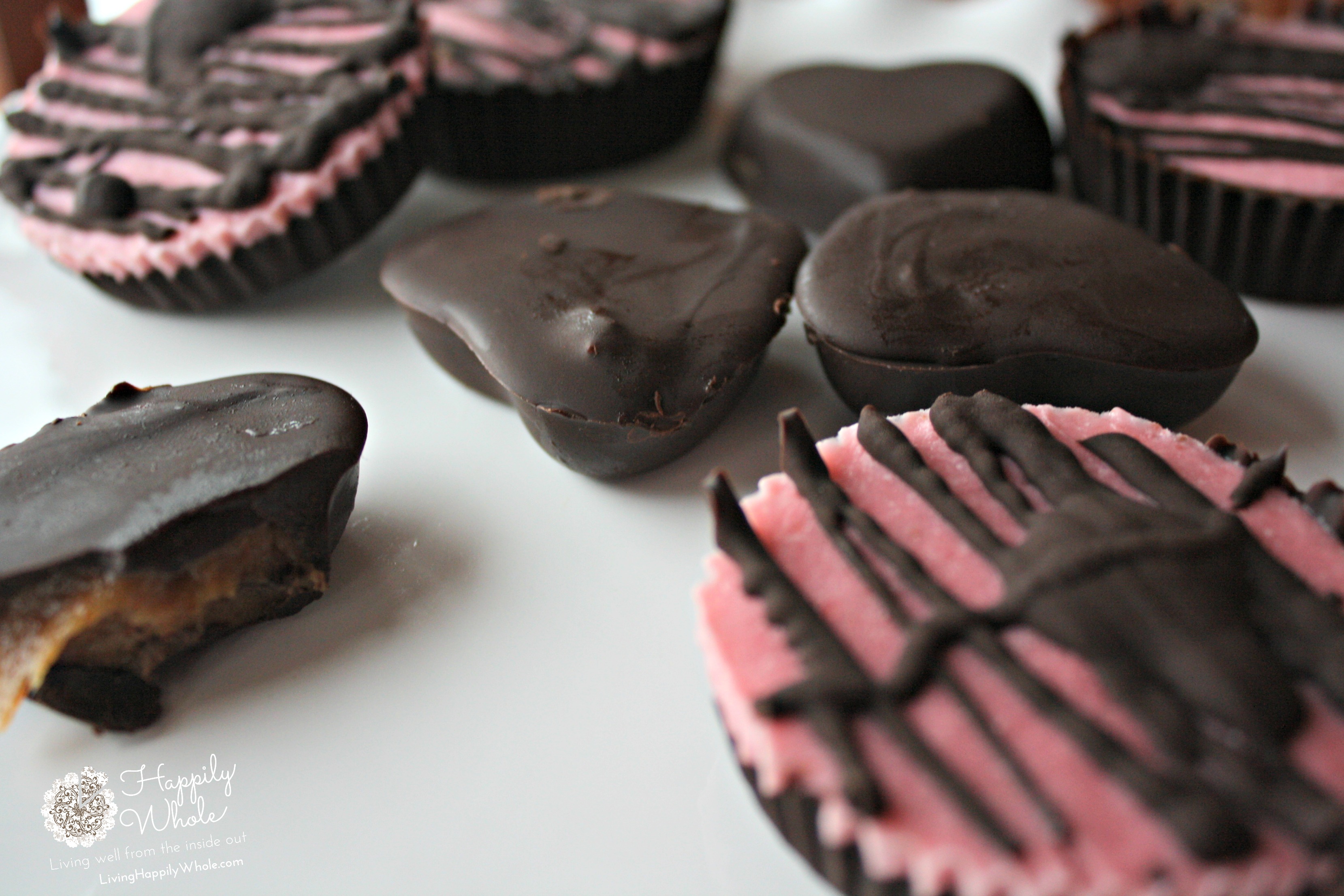 Strawberry Cheesecake Dark Chocolates with Salted Caramel Dark Chocolates