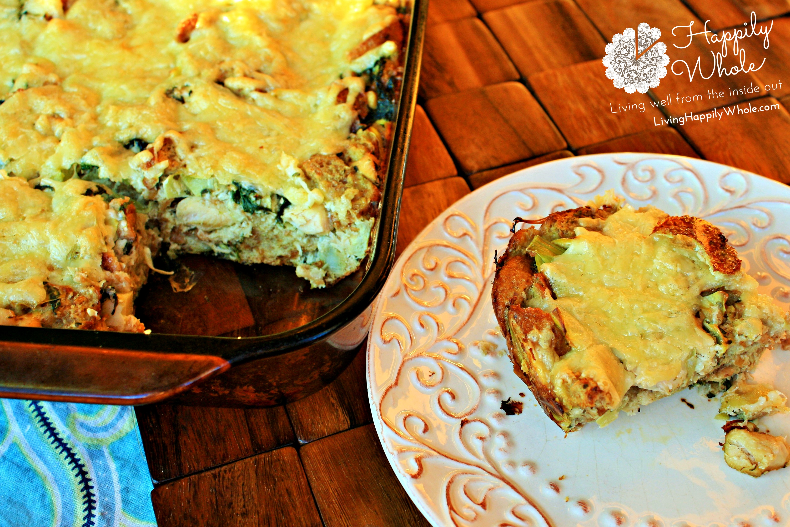 Chicken, artichoke, spinach bread pudding