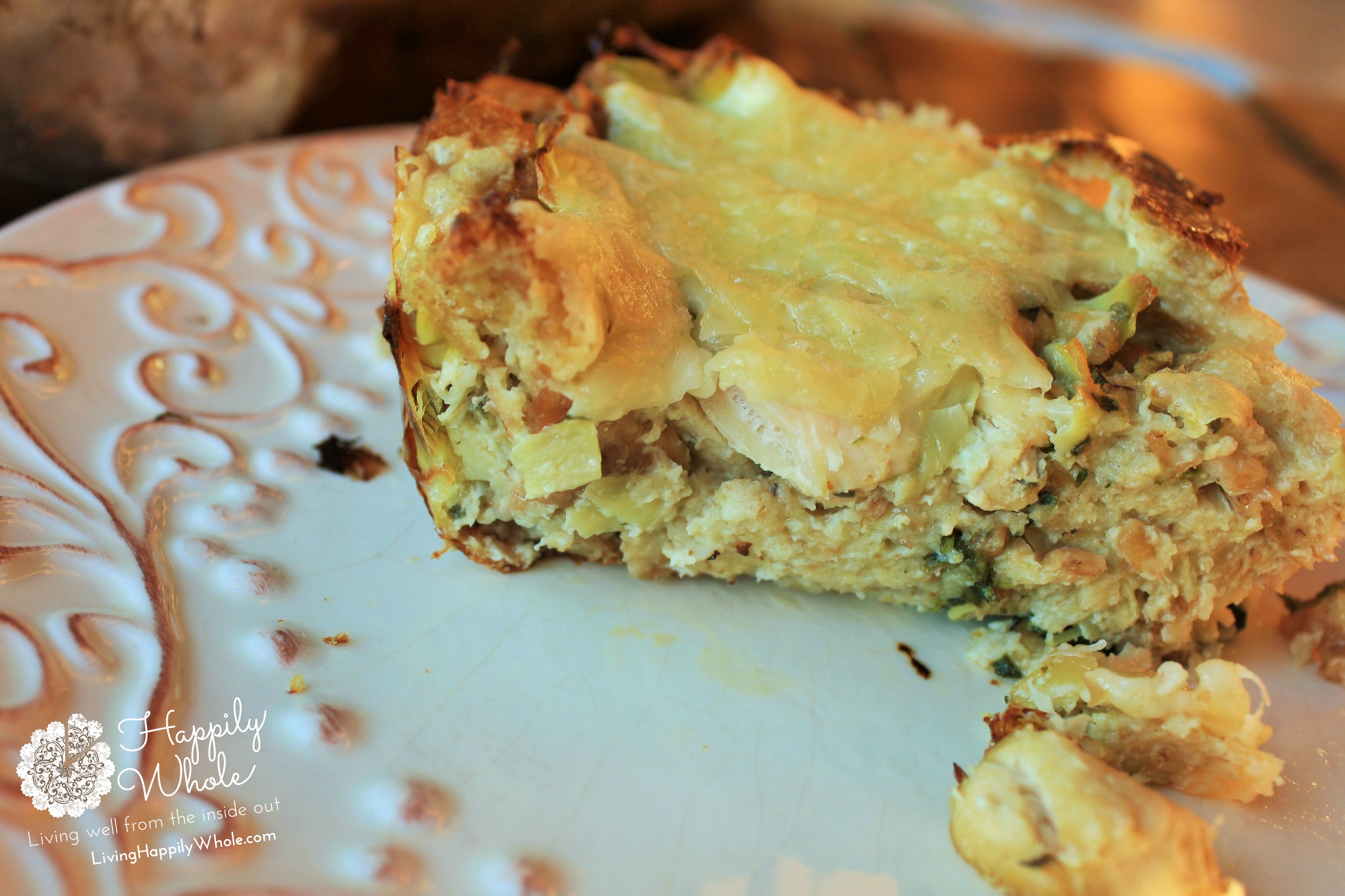 Chicken, spinach, artichoke bread pudding