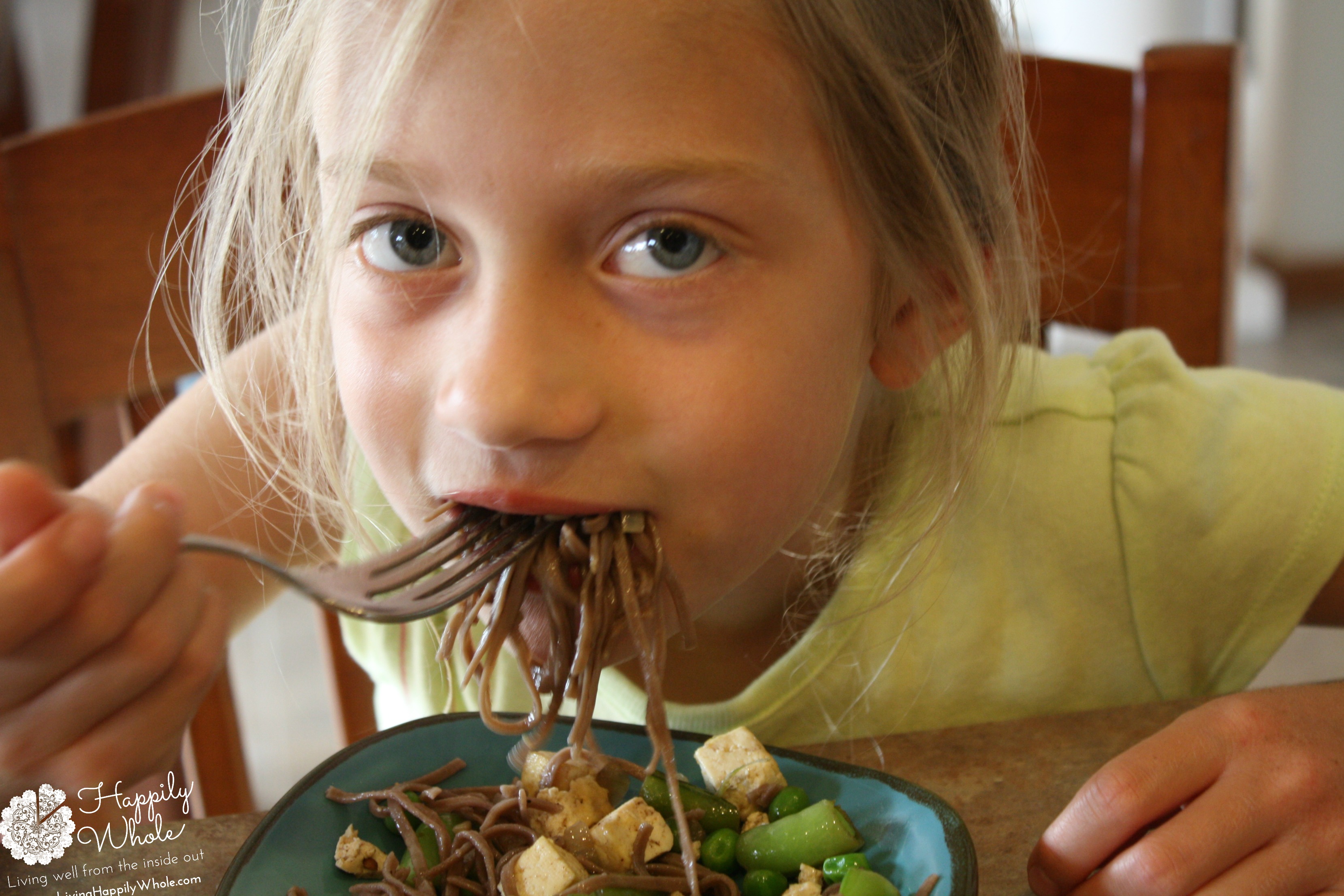 Spring Pea and Tofu Stir Fry with Soba Noodles, Stella loves it!