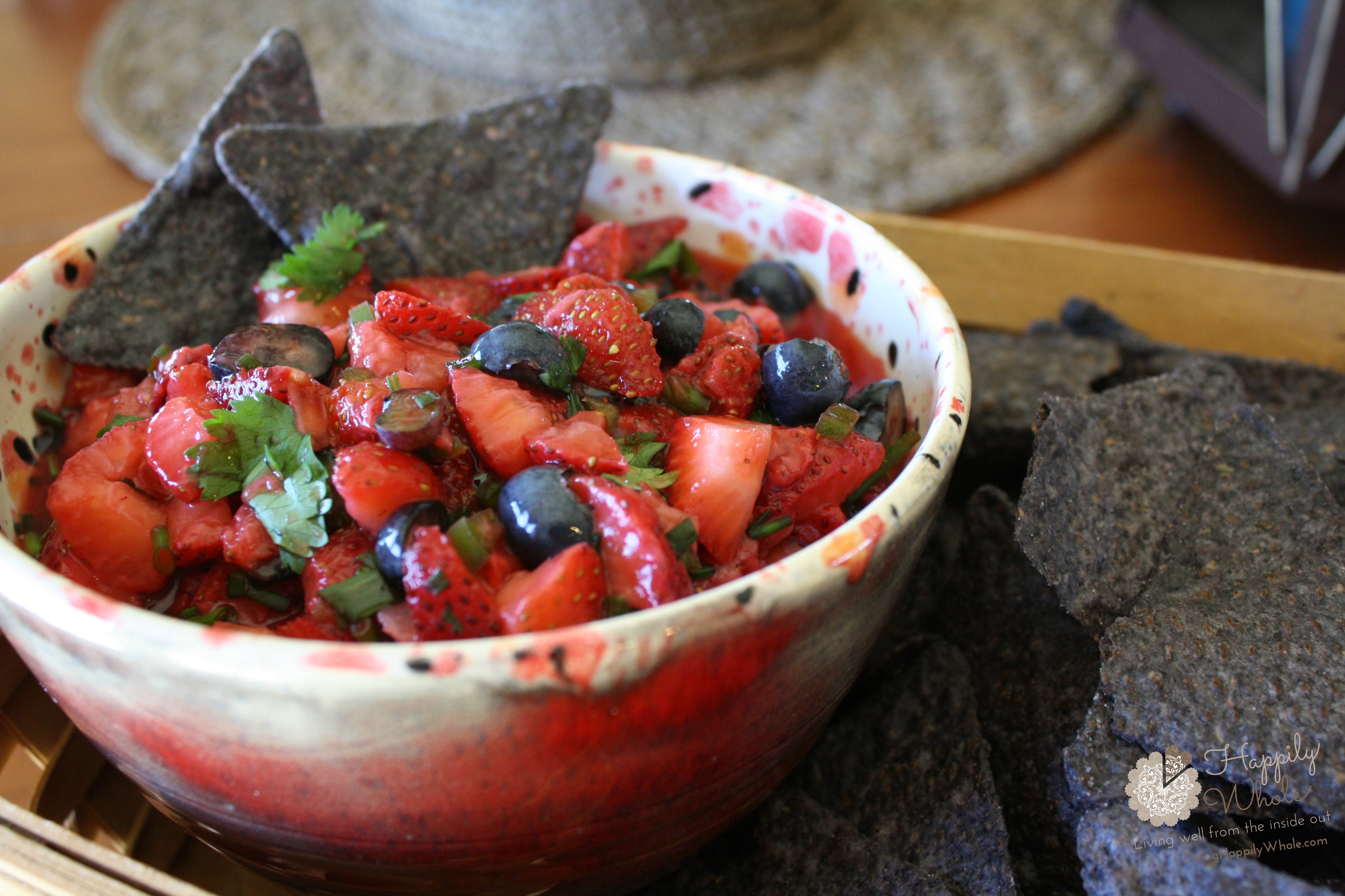 Strawberry Salsa with cilantro and blueberries