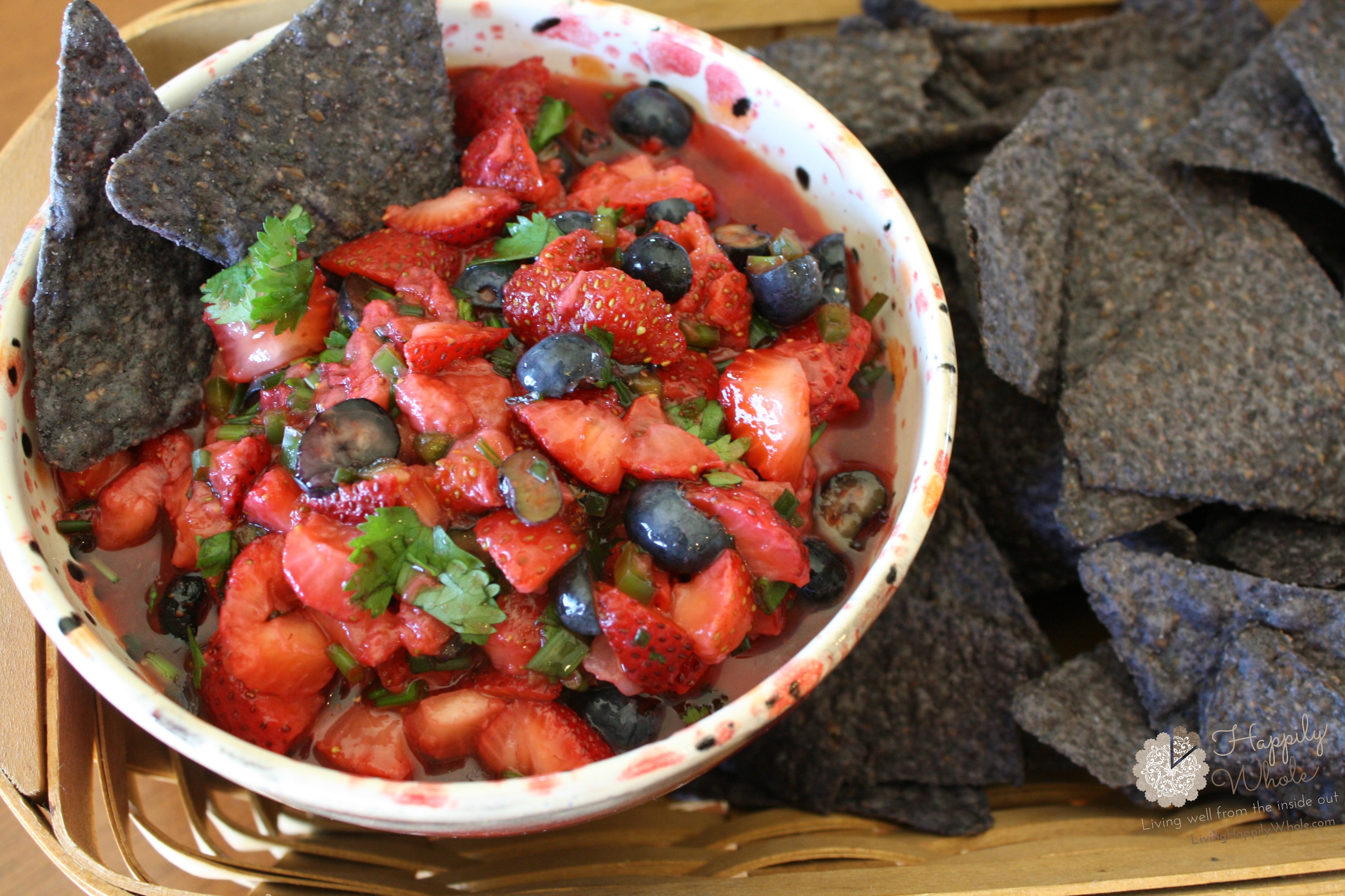 Strawberry Salsa with cilantro and blueberries