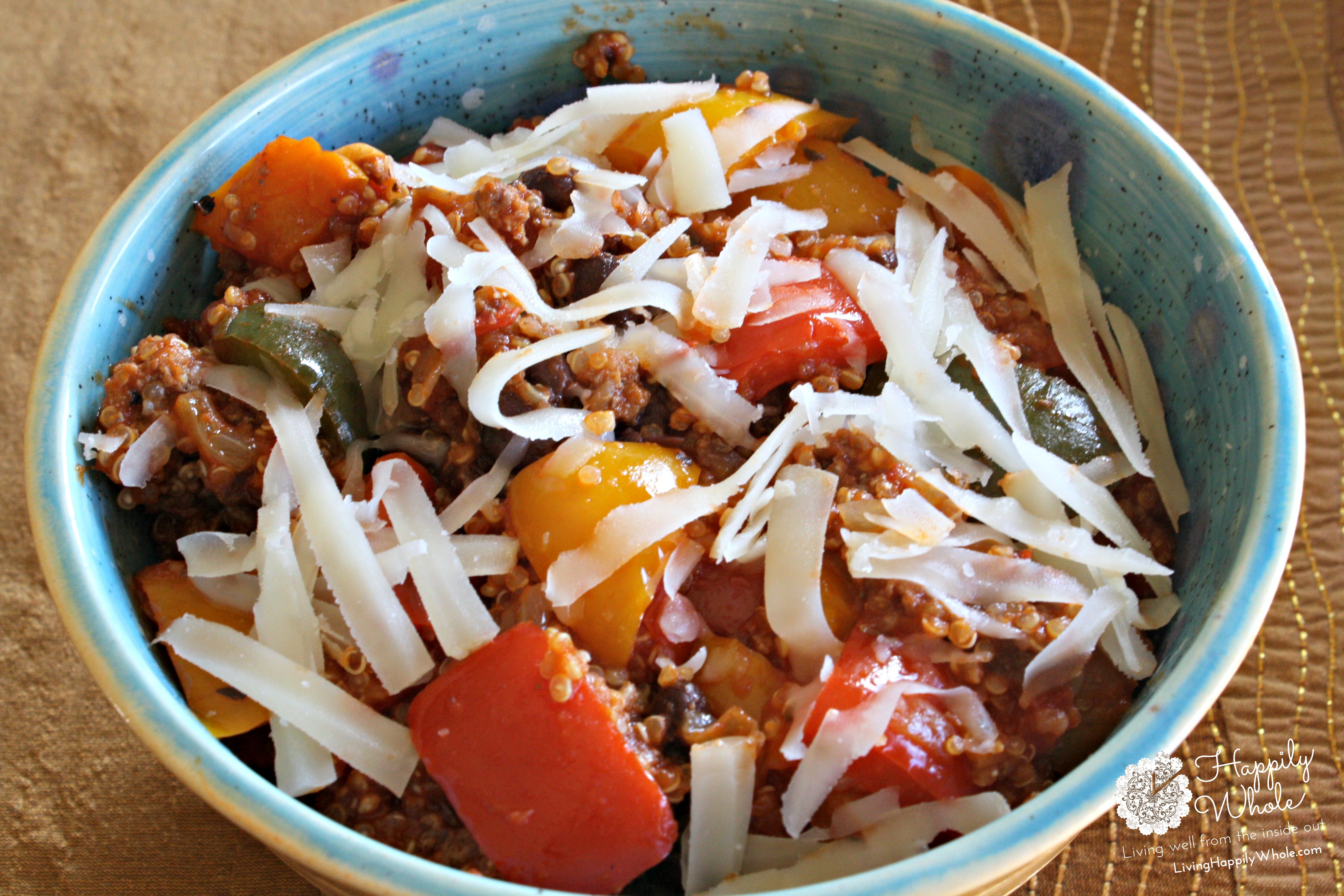 Unstuffed Peppers, gluten free, high protein, grassfed beef, quinoa, beans