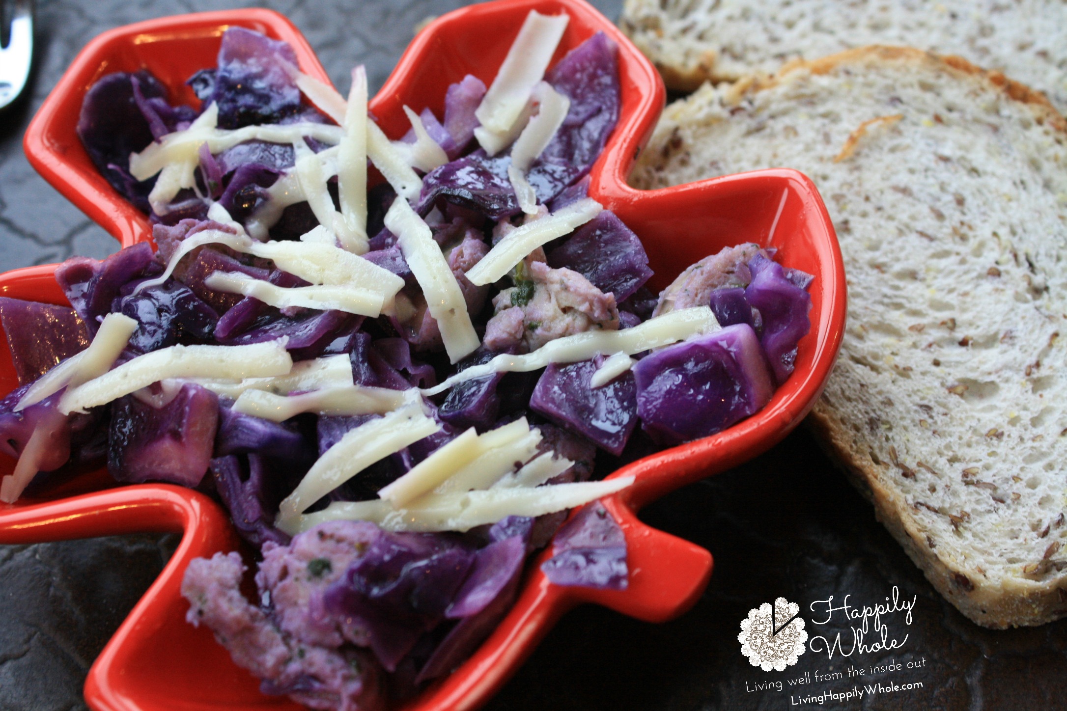 purple cabbage and chicken sausage