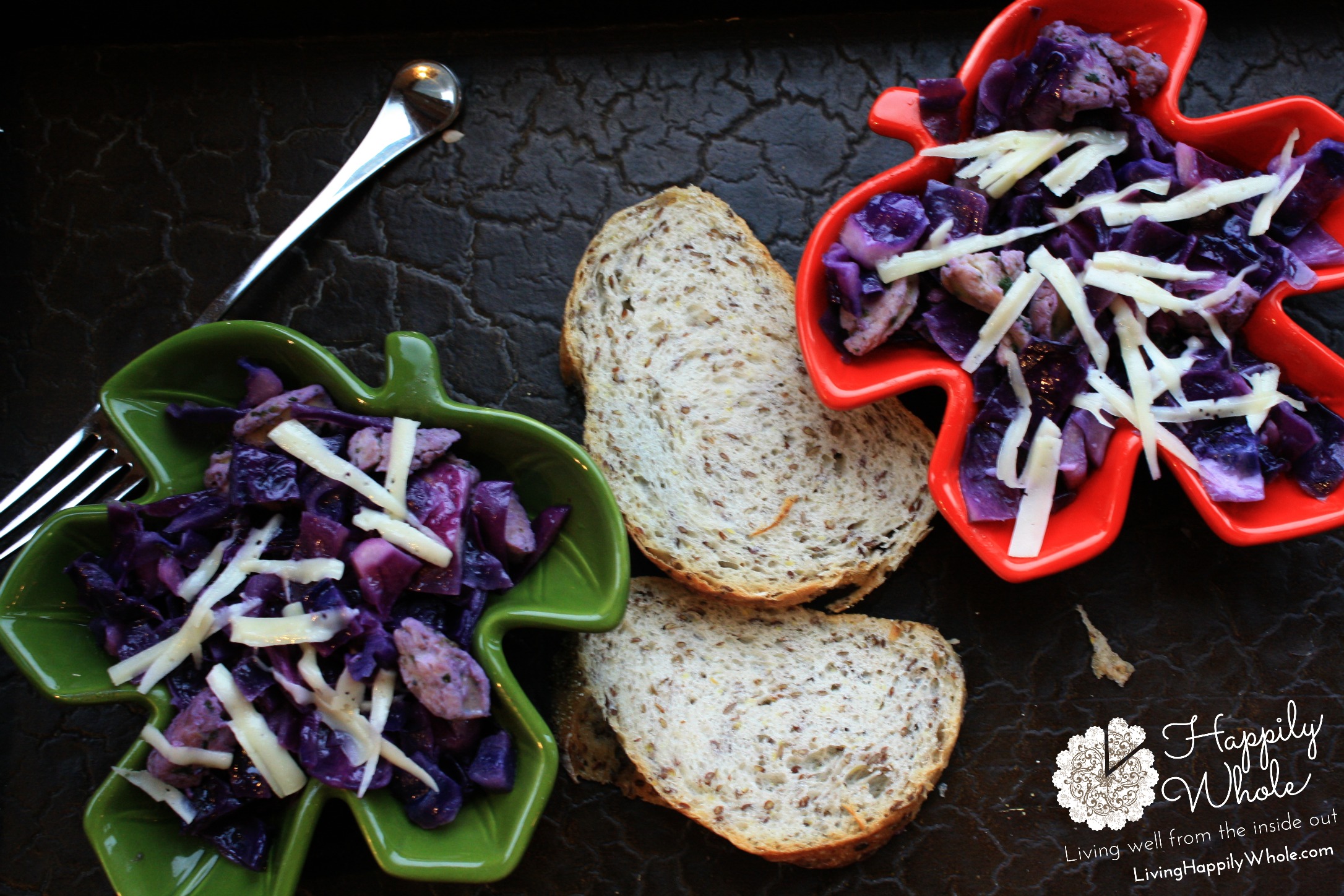 purple cabbage and chicken sausage