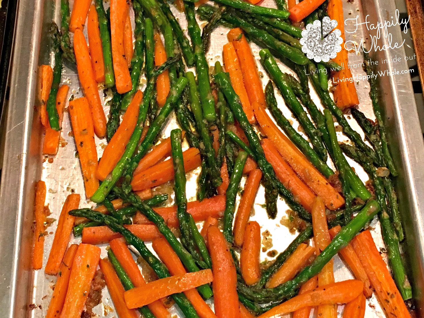 Garlic and Ghee roasted carrots and asparagus