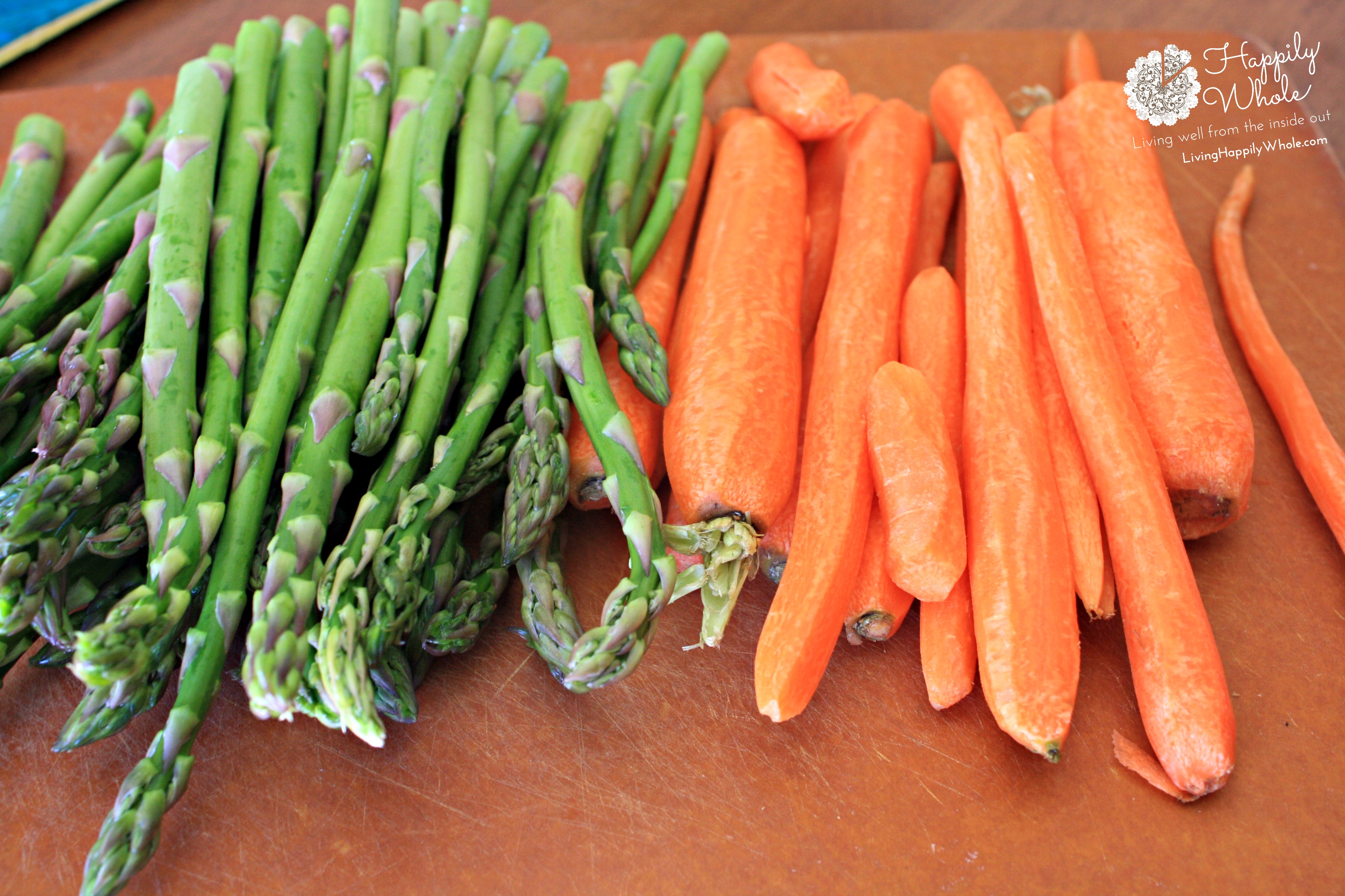 Garlic and Ghee roasted carrots and asparagus