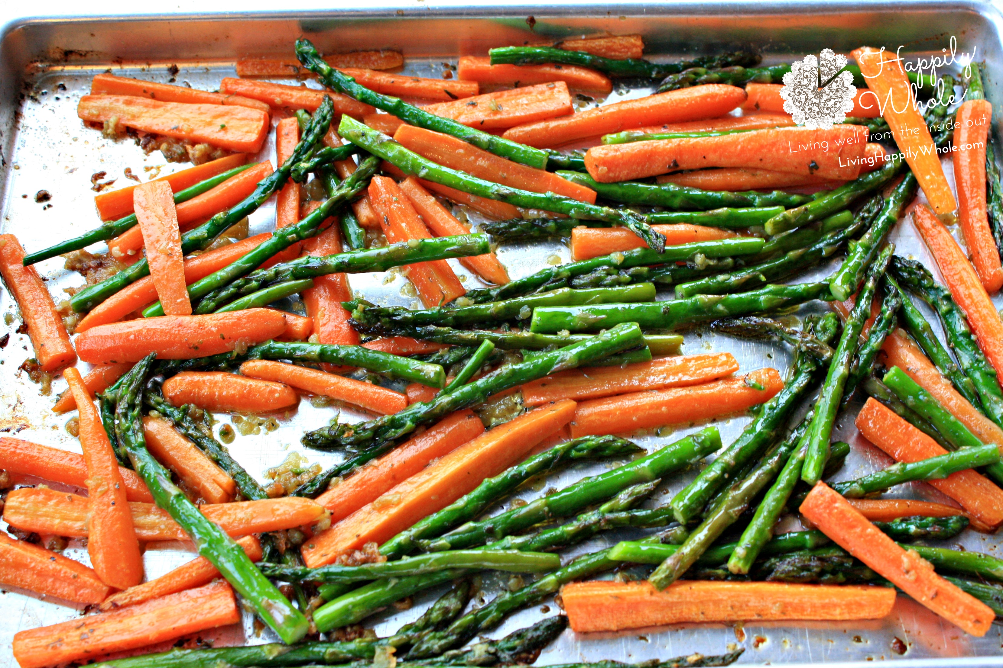 Garlic and Ghee roasted carrots and asparagus