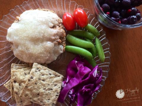 Healthy Lunch 6: Sprouted Grain English muffin, goat cheese, tuna, mixed berries, 