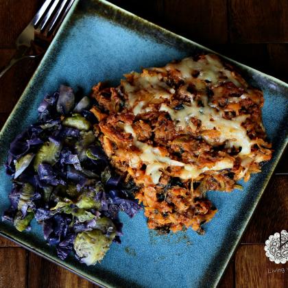 spaghetti squash, beef, cheese bake