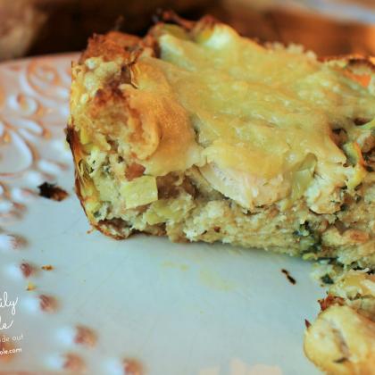 Chicken, spinach, artichoke bread pudding