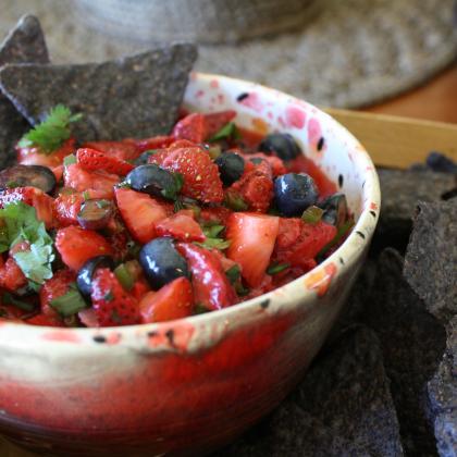 Strawberry Salsa with cilantro and blueberries