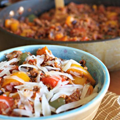 Unstuffed Peppers, gluten free, high protein, grassfed beef, quinoa, beans