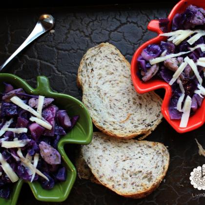 purple cabbage and chicken sausage