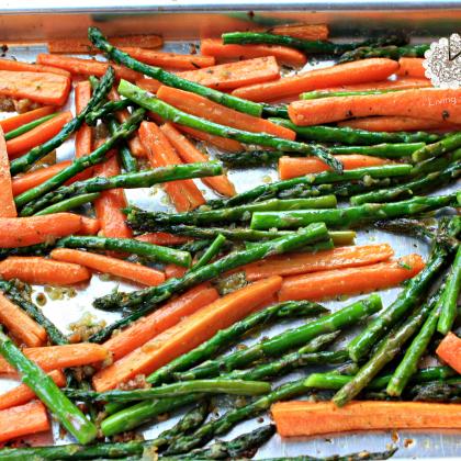 Garlic and Ghee roasted carrots and asparagus