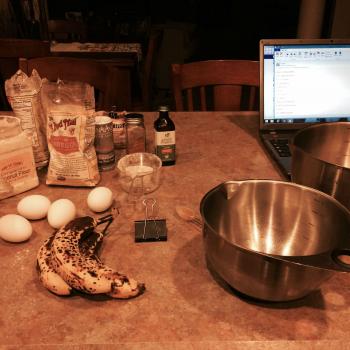 Early morning preparations for gluten free banana muffins