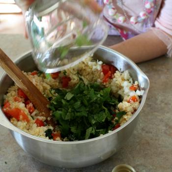 Pouring in the fresh mint