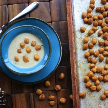 roasted cauliflower and chickpea soup