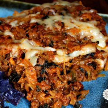 spaghetti squash, beef, cheese bake