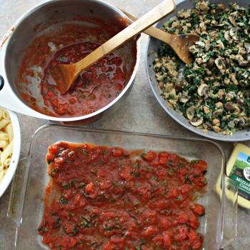 Spinach, Mushroom and Sausage Mostaccioli