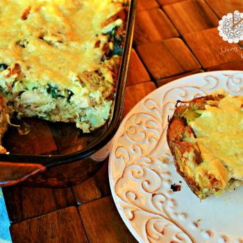 Chicken, artichoke, spinach bread pudding