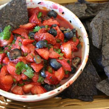 Strawberry Salsa with cilantro and blueberries