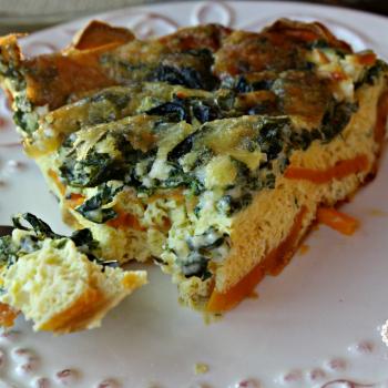 Sweet Potato Crustless Quiche with spinach, fresh herbs and cheese