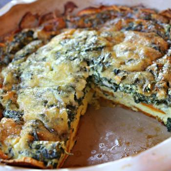 Sweet Potato Crustless Quiche with spinach, fresh herbs and cheese