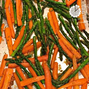 Garlic and Ghee roasted carrots and asparagus