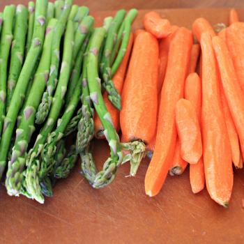 Garlic and Ghee roasted carrots and asparagus