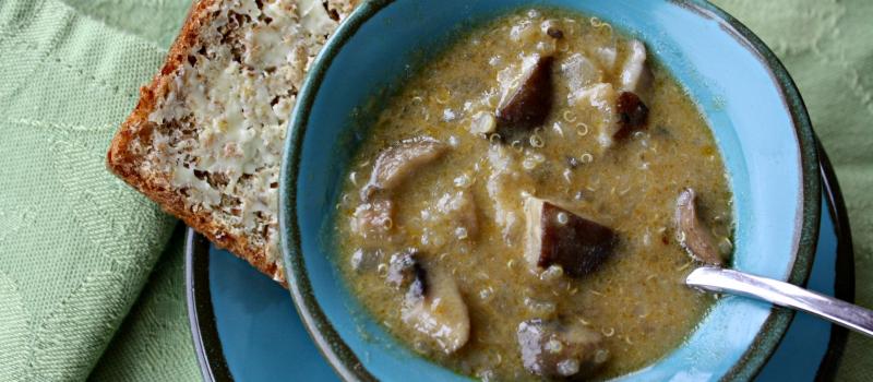 Creamy Mushroom Quinoa Soup with Coconut Broth