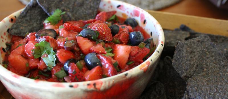 Strawberry Salsa with cilantro and blueberries