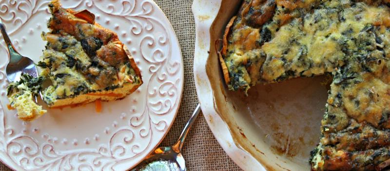 Sweet Potato Crustless Quiche with spinach, fresh herbs and cheese