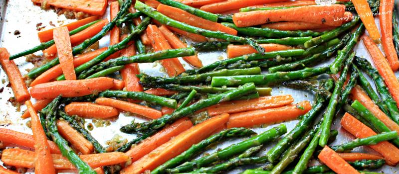 Garlic and Ghee roasted carrots and asparagus